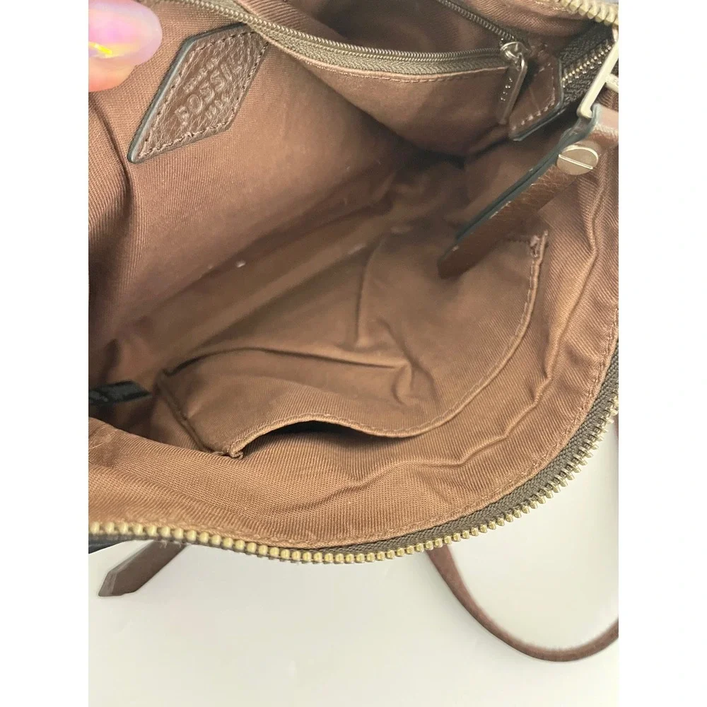 Fossil Crossbody Bag Women OS Dark Brown Pebbled Leather Issue No. 1954 Zip‎